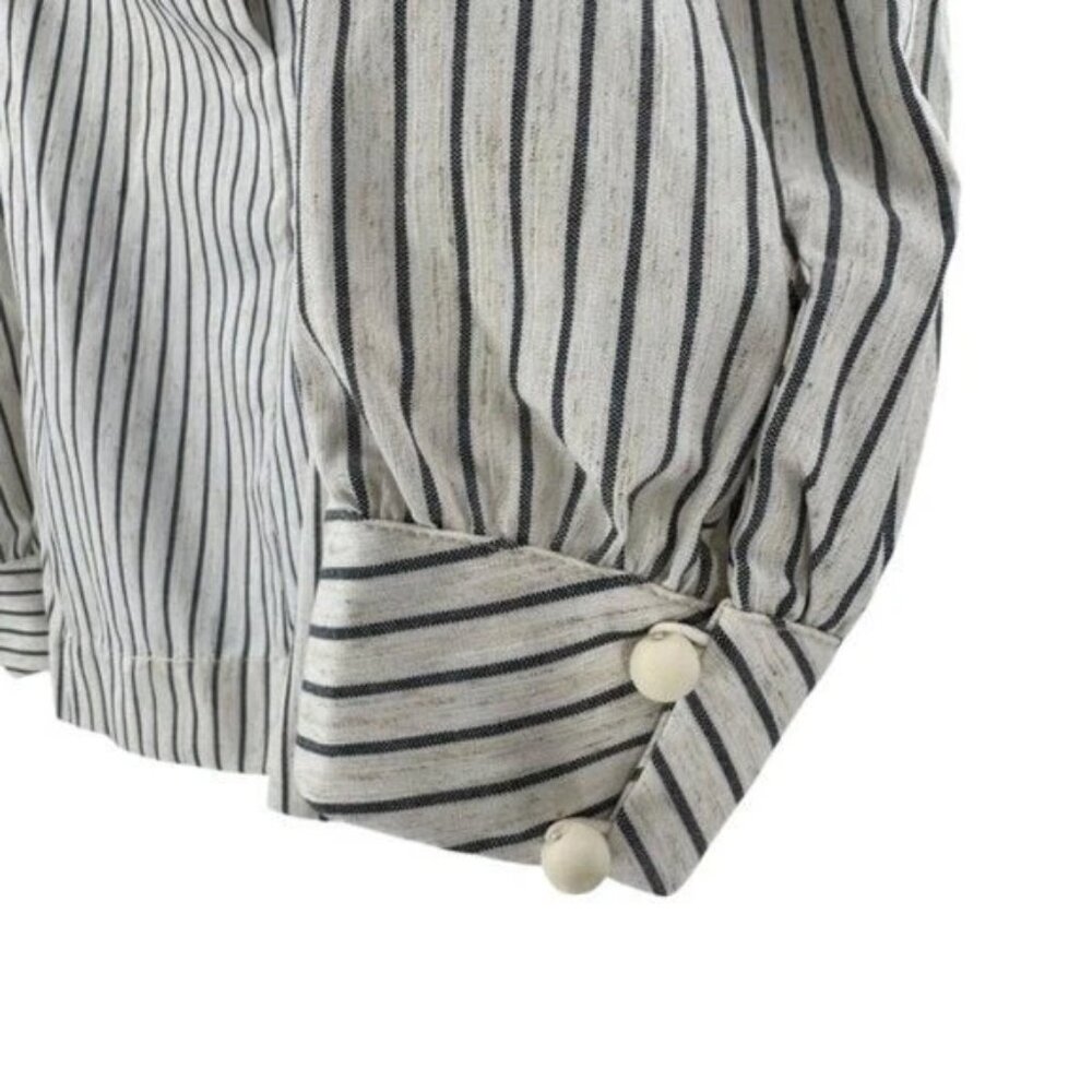 Tuckernuck NEW 100% Linen Stripe Edie Puff Sleeve Chic Cropped Blouse Top Sz XS - Picture 6 of 9